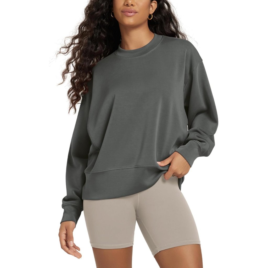Women's Charcoal Soft Long Sleeve Oversized Sweatshirts High Crew Neck Relaxed